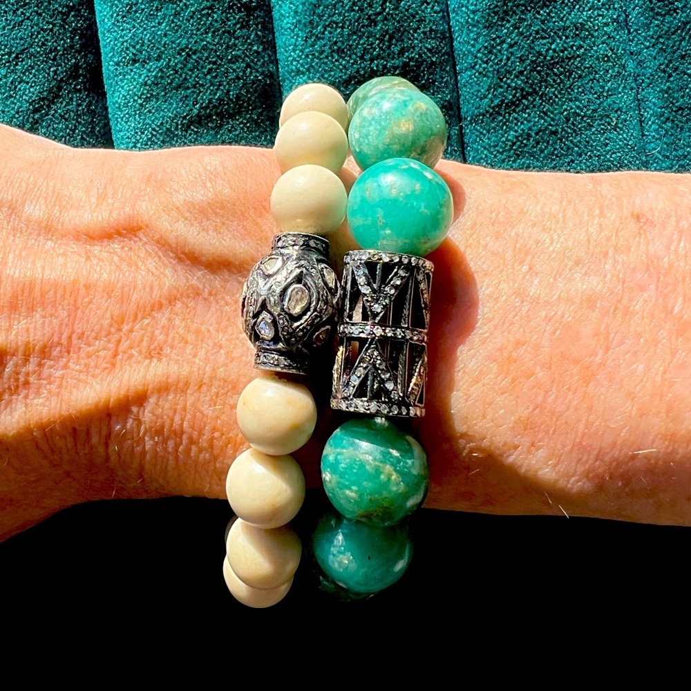 Beaded Bracelet with Sterling Silver and Pave Diamonds